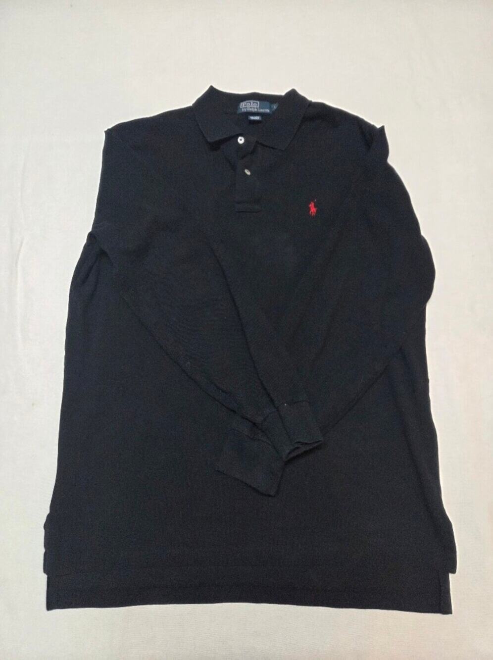 Polo by Ralph Lauren Black Long Sleeve Polo with Red Pony Logo Size L
